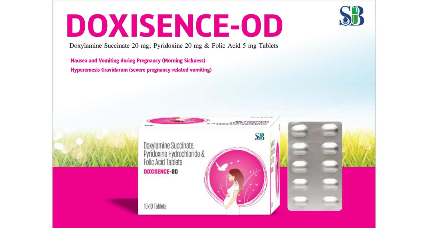 DOXISENCE-OD Doxylamine 20mg + Pyridoxine 20mg + Folic Acid 5mg - Pregnancy NVP Relief by Shressence Biotech